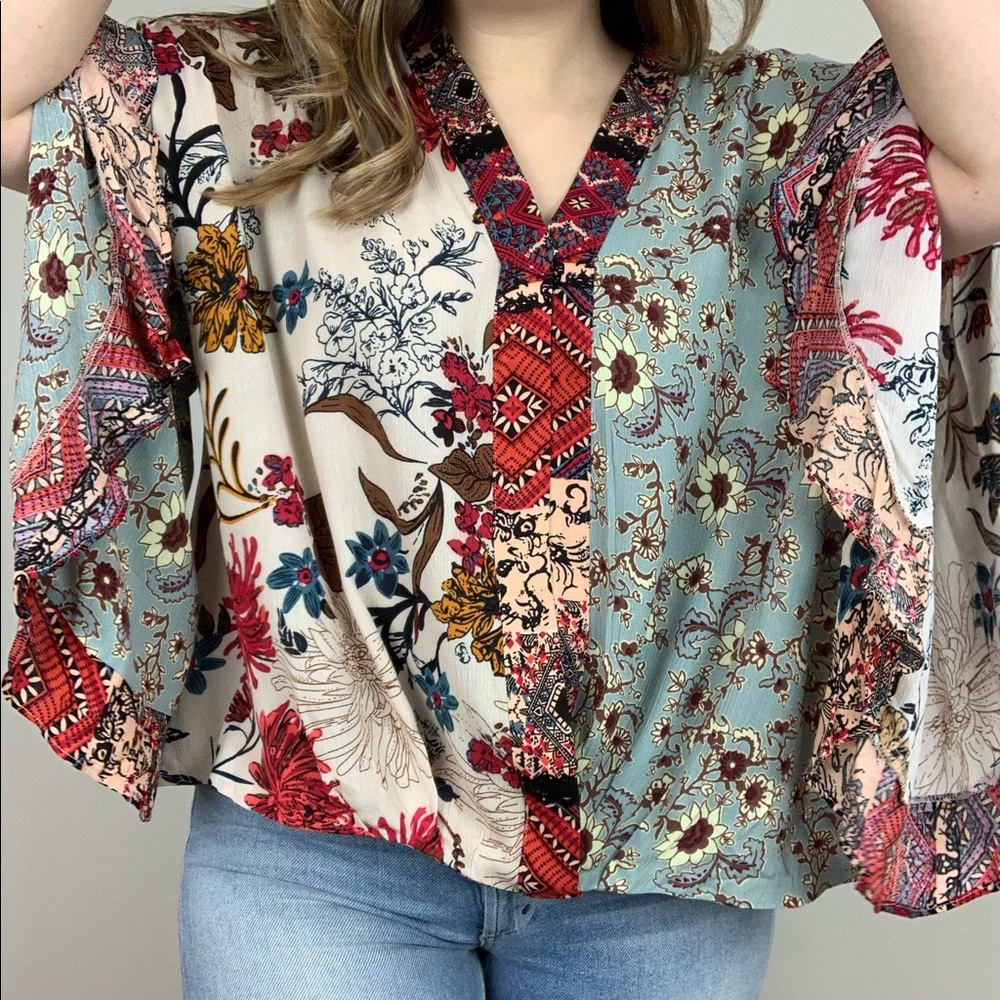 Garden Party Floral Patchwork Top Vanilla Umgee - Picture 4 of 8